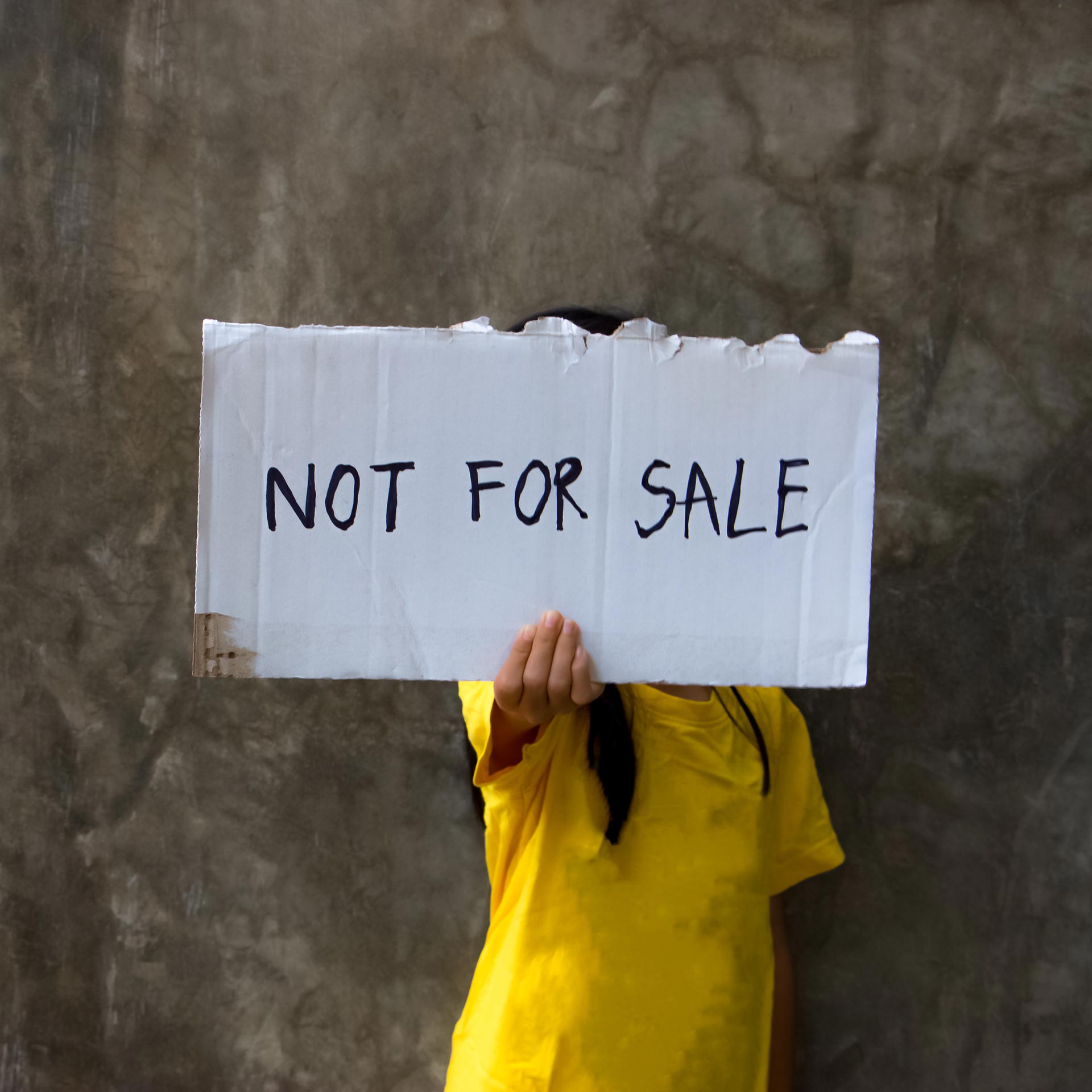Human trafficking. I'm not for sale. Humans are not a product. Stop child abuse.